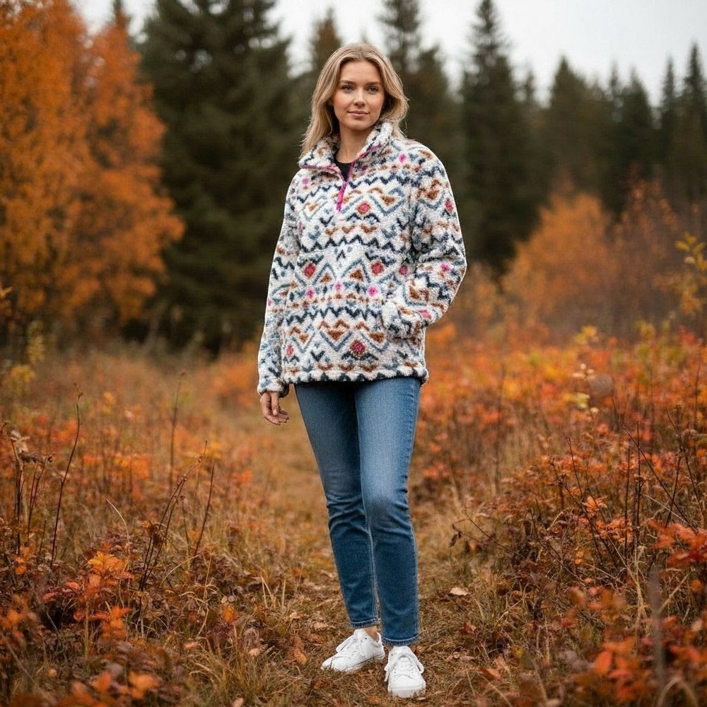 Eddie Bauer Fleece Pullover Quarter Zip Aztec Geometric Print Women's Small
